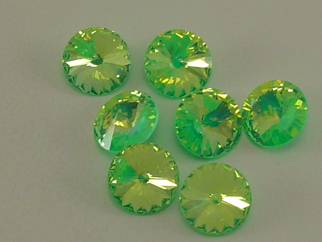 14mm LIME AB 4pcs. RIVOLI POINTED BACK European Rhinestones